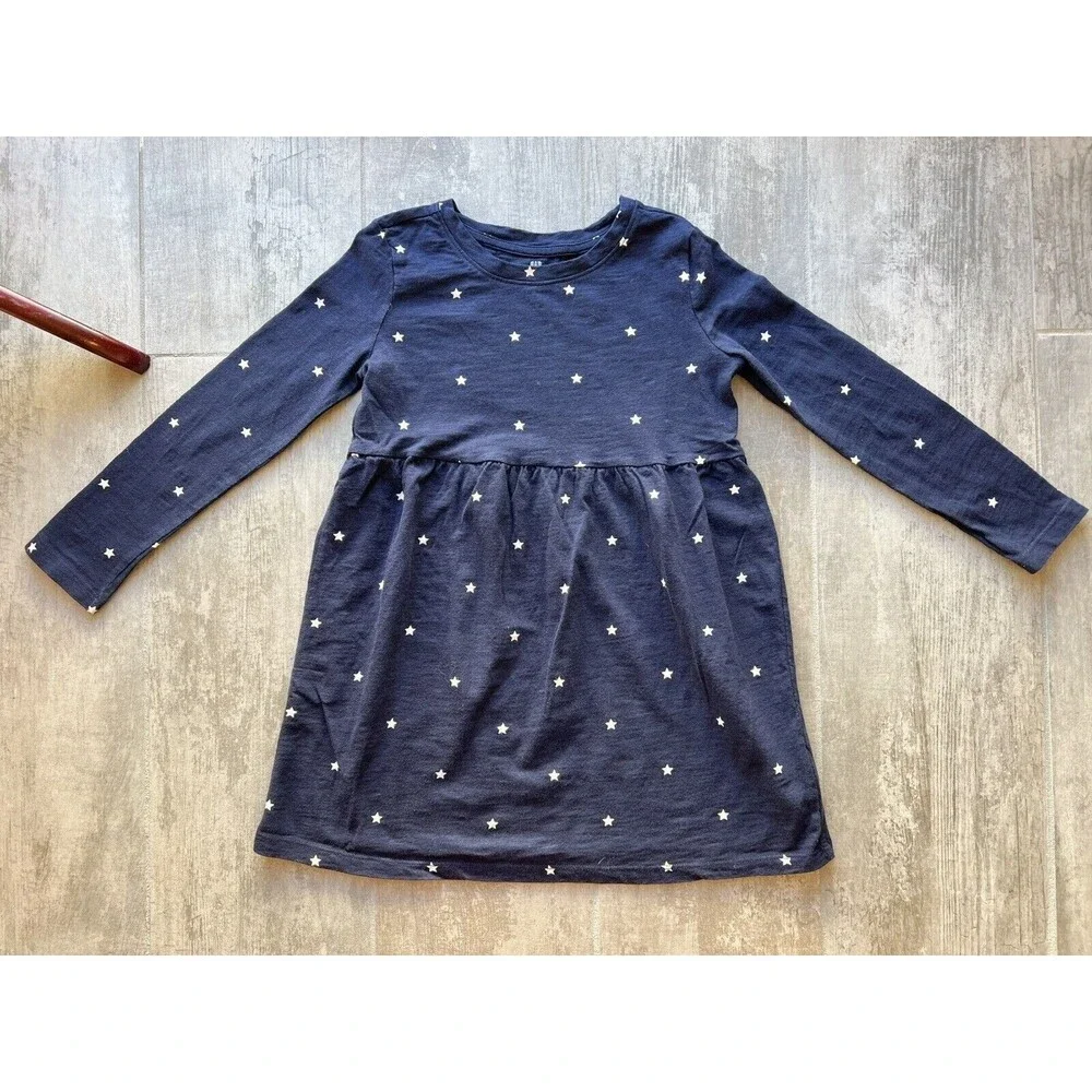 Gap Kids Girls Long Sleeve Cotton Casual School Skater Dress Star Print S 6-7
